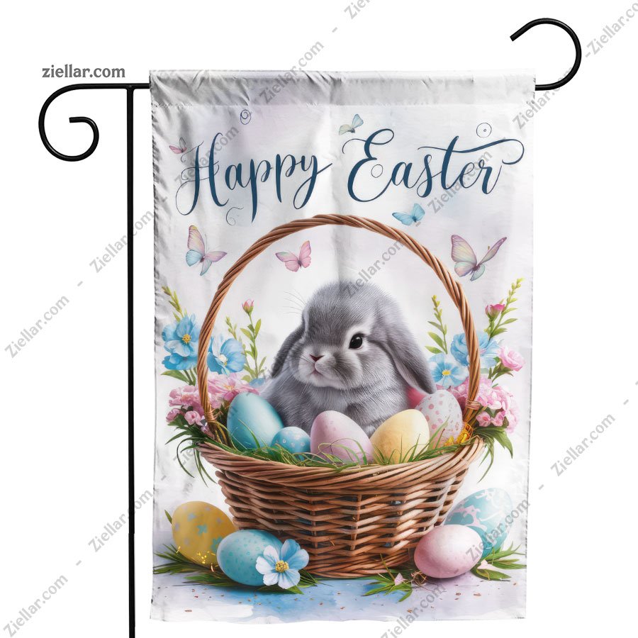 Easter Bunny in Basket with Eggs Spring Holiday Decor for Home and Garden