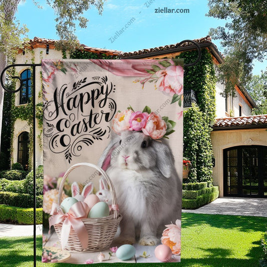 Easter Bunny Holding Basket with Flowers Festive Spring Outdoor Yard Decor