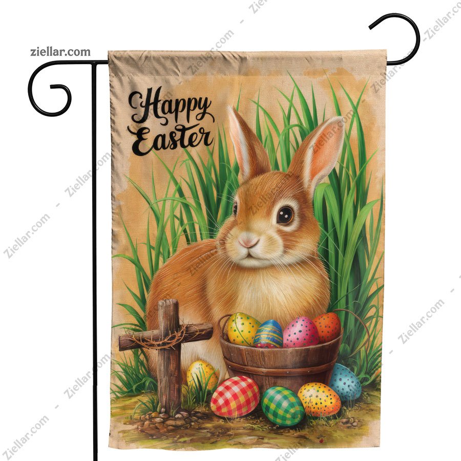 Easter Bunny with Cross and Eggs Religious Spring Decoration for Home or Yard