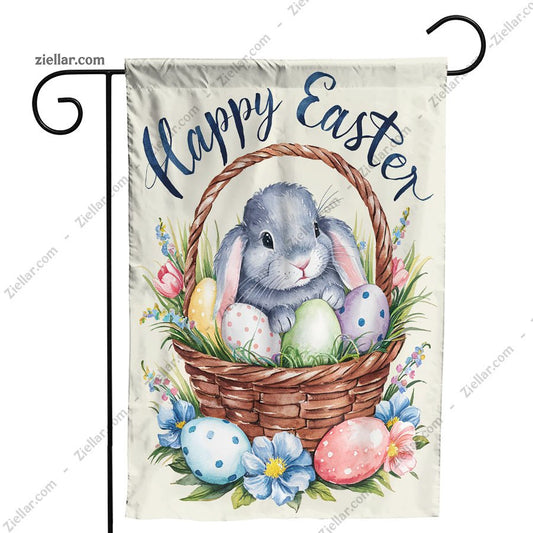 Easter Bunny Egg Garden Flag 12x18 Double Sided Burlap Outdoor Yard Decoration