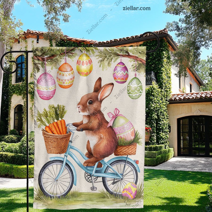 Easter Bunny Garden Flag 12x18 Inch Double Sided, Welcome Egg Tree Yard Decor