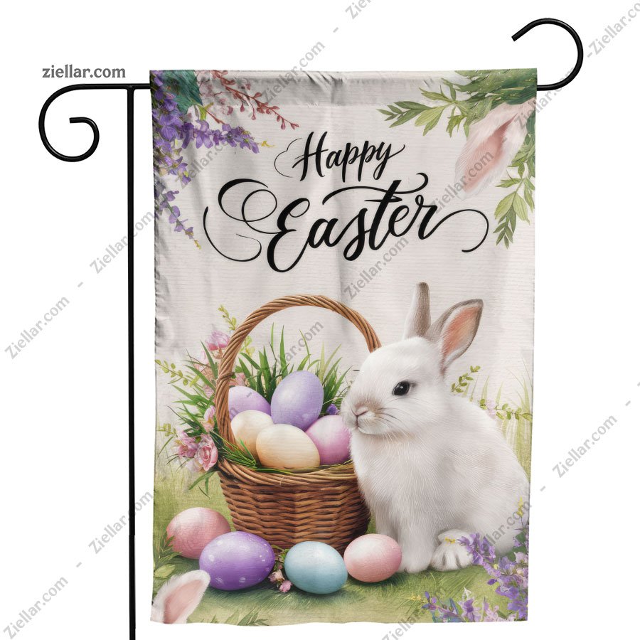 Easter Bunny Holding Basket Garden Flag Spring Outdoor Home Yard Decoration
