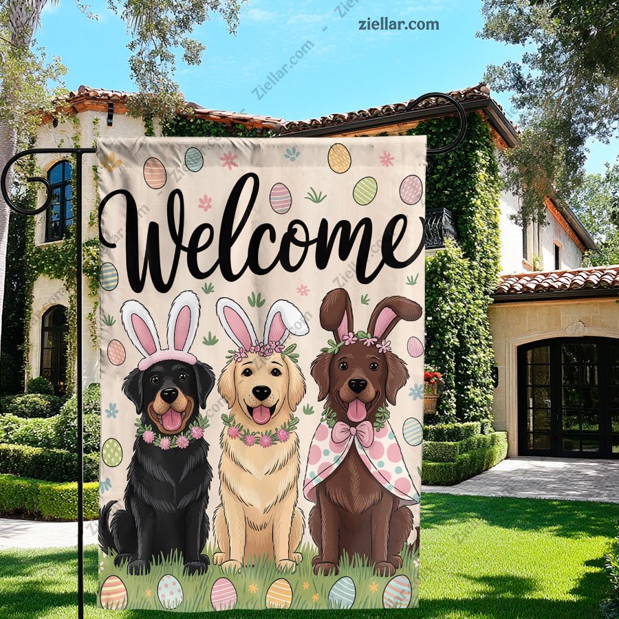 Easter Dog Garden Flag 12x18 Inch Double Sided, Small Burlap Yard Decor