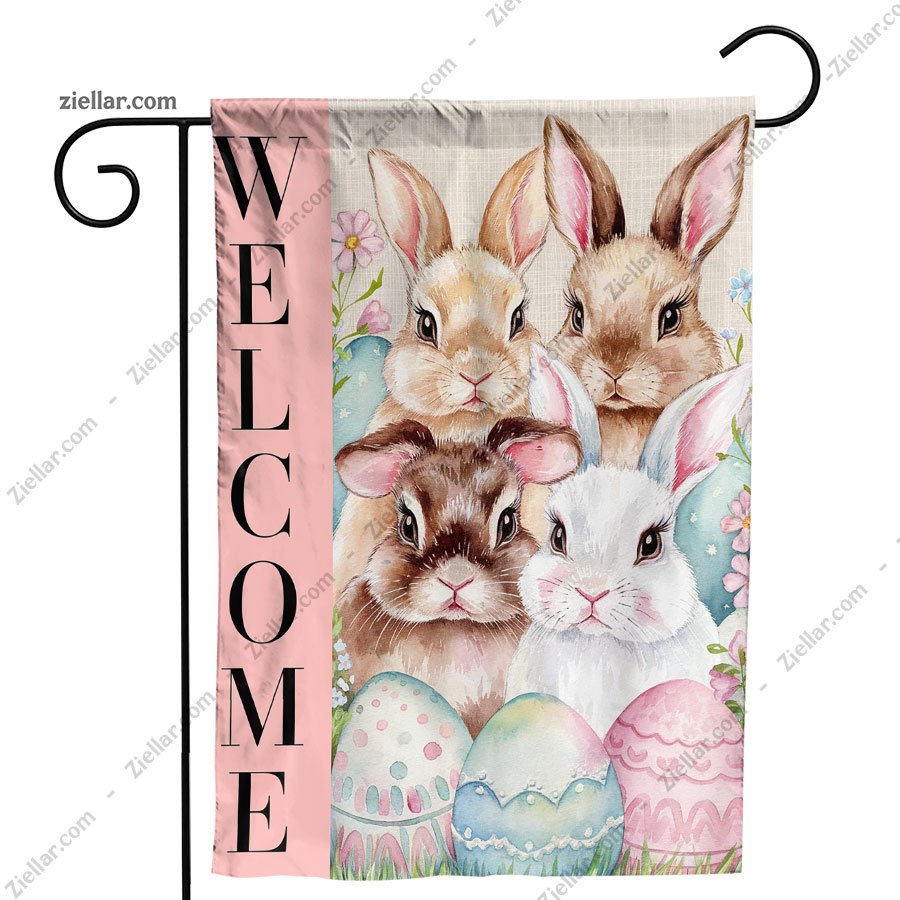 Easter Eggs Bunny Garden Flag 12.5x18 Inch, Double Sided Burlap Spring Decor
