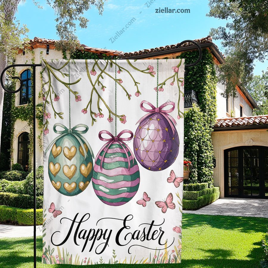 Easter Eggs Garden Flag 12x18 Inch Double Sided, Floral Outdoor Yard Decoration