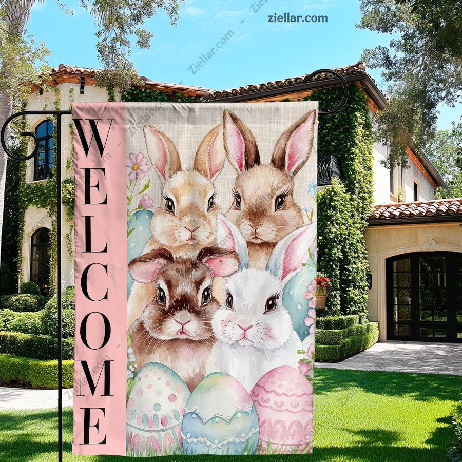 Easter Eggs Bunny Garden Flag 12.5x18 Inch, Double Sided Burlap Spring Decor
