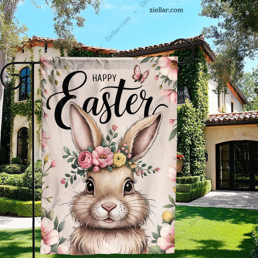 Easter Floral Rabbit Garden Flag 12x18 Inch, Double Sided Spring Outdoor Decor