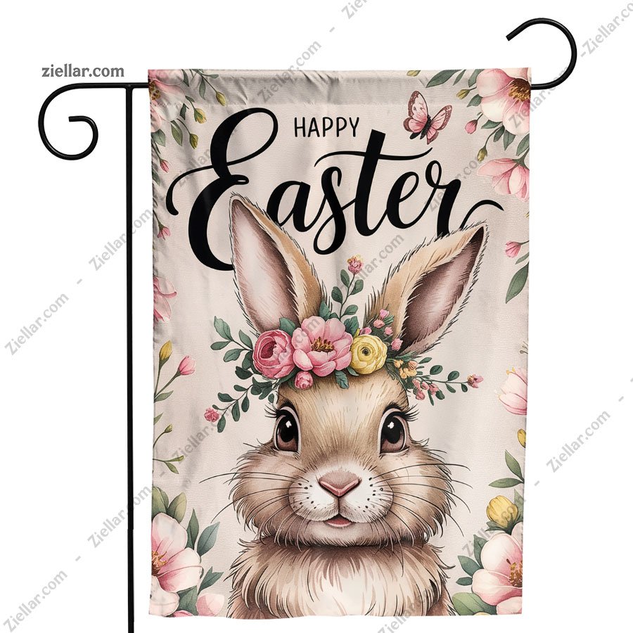 Easter Floral Rabbit Garden Flag 12x18 Inch, Double Sided Spring Outdoor Decor