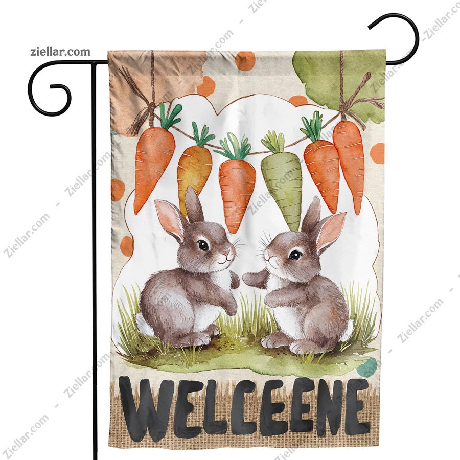 Easter Garden Flag 12x18_,Cute Bunny Carrots Burlap Yard Sign for Outdoor Decor
