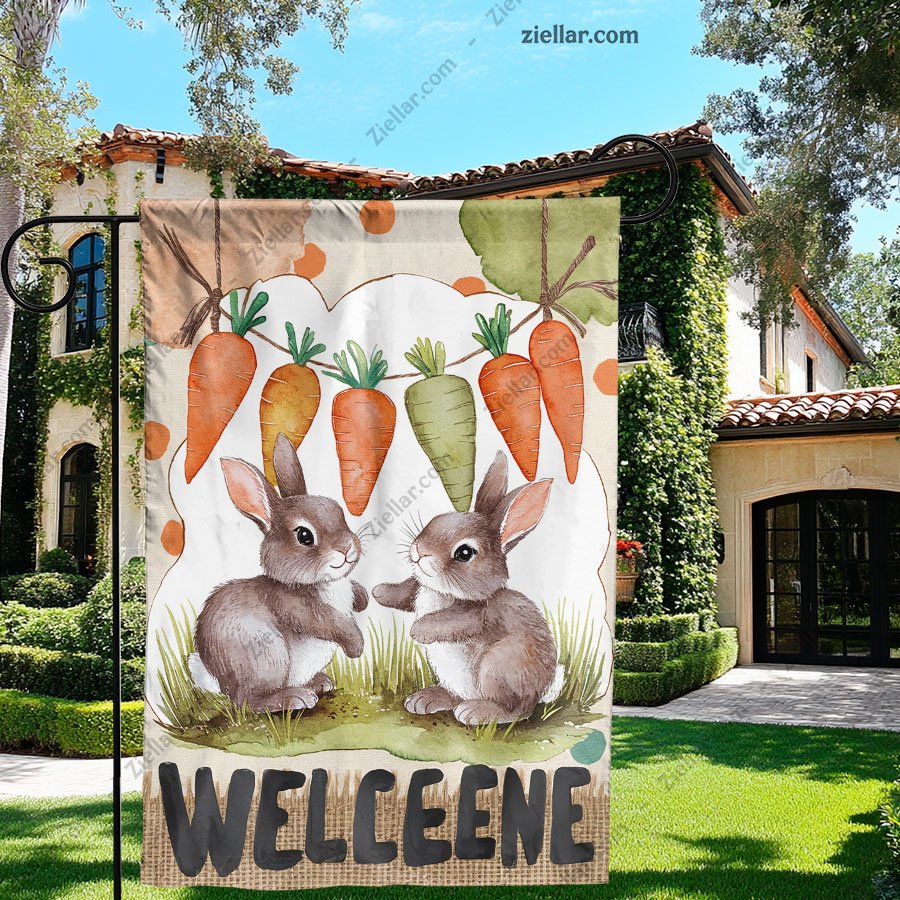 Easter Garden Flag 12x18_,Cute Bunny Carrots Burlap Yard Sign for Outdoor Decor