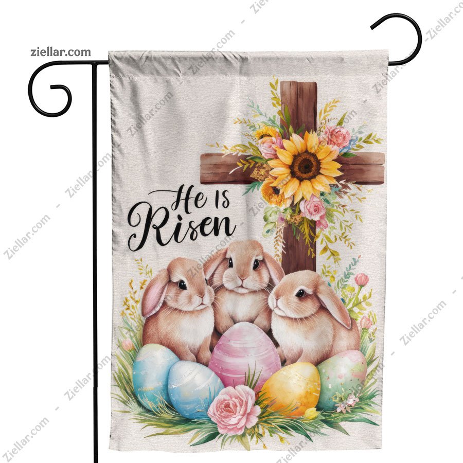 Easter He Is Risen Cross with Bunnies Religious Spring Decoration for Home