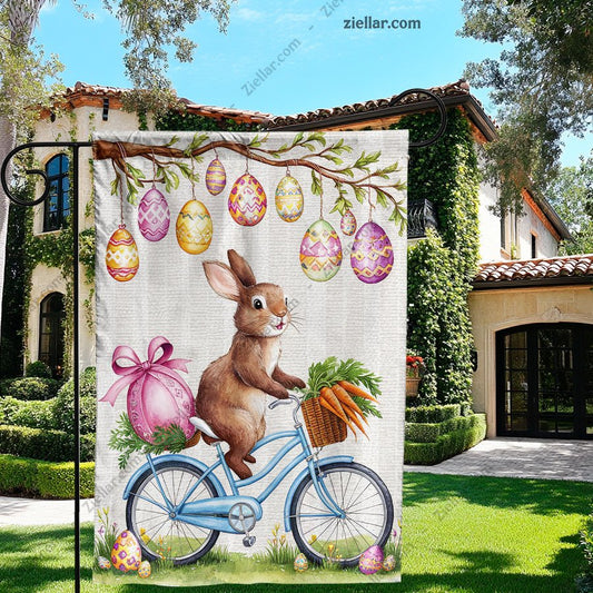 Easter Welcome Garden Flag 12x18 Inch, Bunny Bike Egg Tree Outdoor Yard Sign