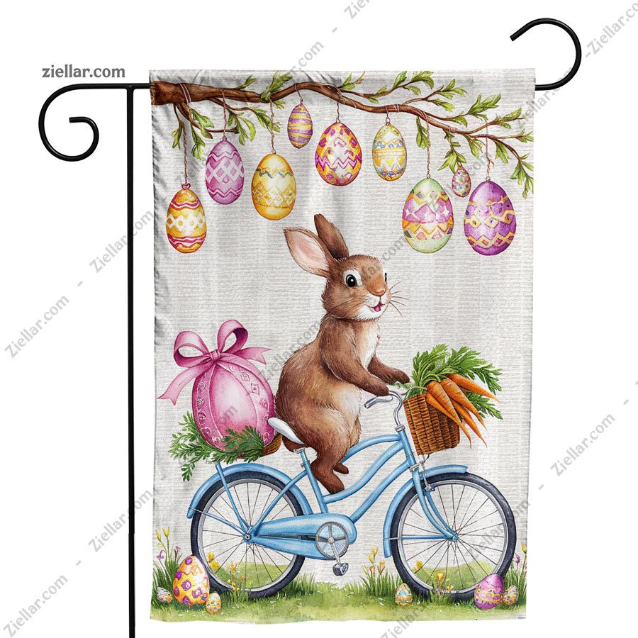 Easter Welcome Garden Flag 12x18 Inch, Bunny Bike Egg Tree Outdoor Yard Sign