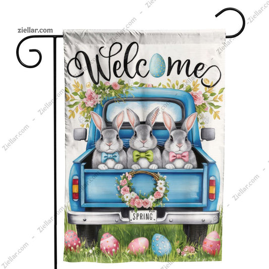 Easter Welcome Bunnies in Blue Truck Rustic Spring Decor for Home or Outdoor