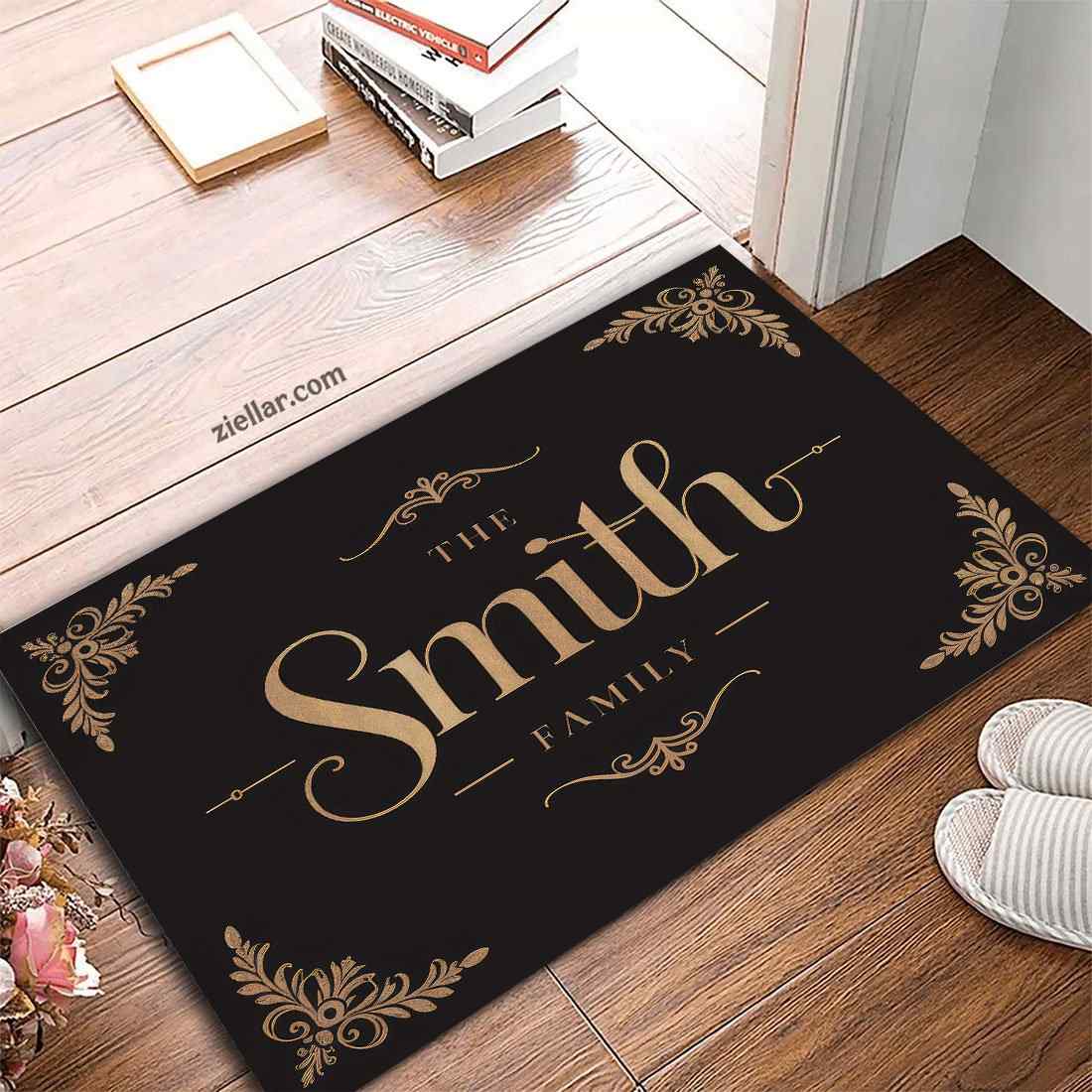 Elegant Custom Text_Photo Doormat, Floral Corner Design with Family Name