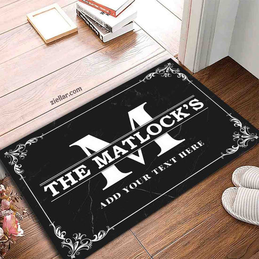 Elegant Personalized Family Doormat with Black Base and Custom Name Detail