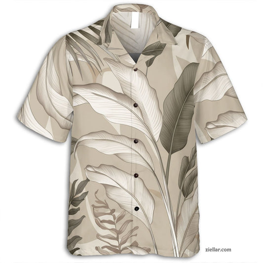 Elegant Tropical Leaves Hawaiian Shirt Tee, Summer Beach Outfit Unisex