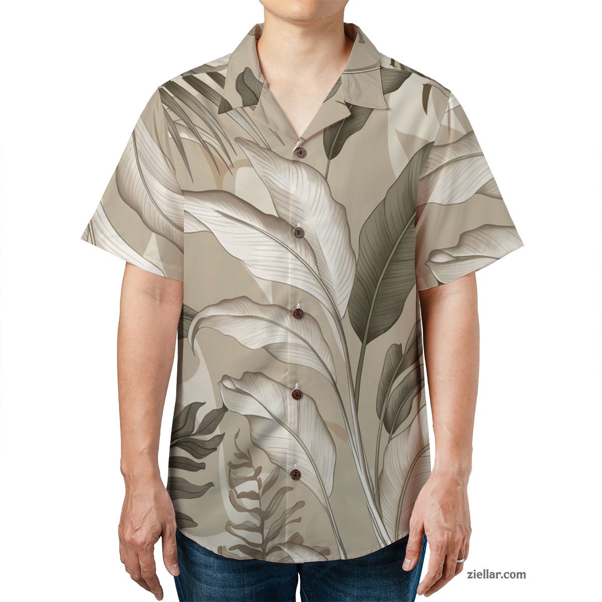 Elegant Tropical Leaves Hawaiian Shirt Tee, Summer Beach Outfit Unisex