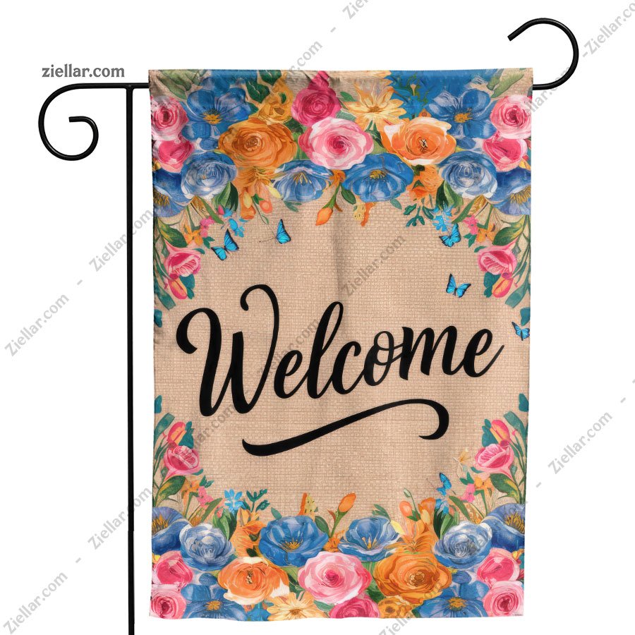 Elegant Watercolor Floral Welcome Banner for Spring Summer Outdoor Decoration