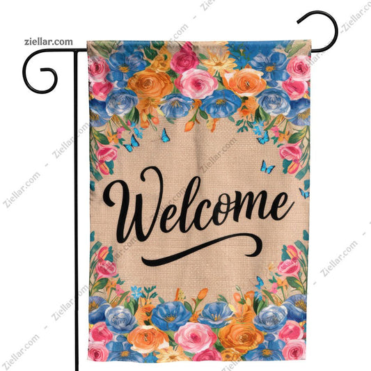 Elegant Watercolor Floral Welcome Banner for Spring Summer Outdoor Decoration