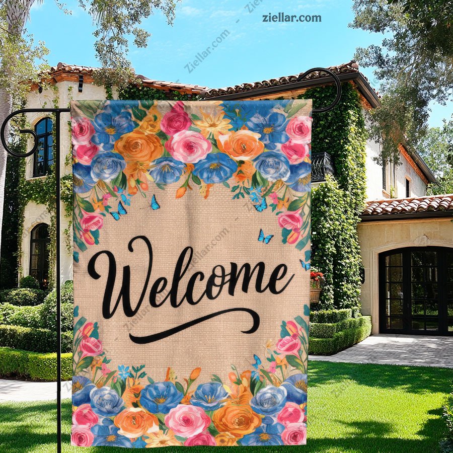 Elegant Watercolor Floral Welcome Banner for Spring Summer Outdoor Decoration