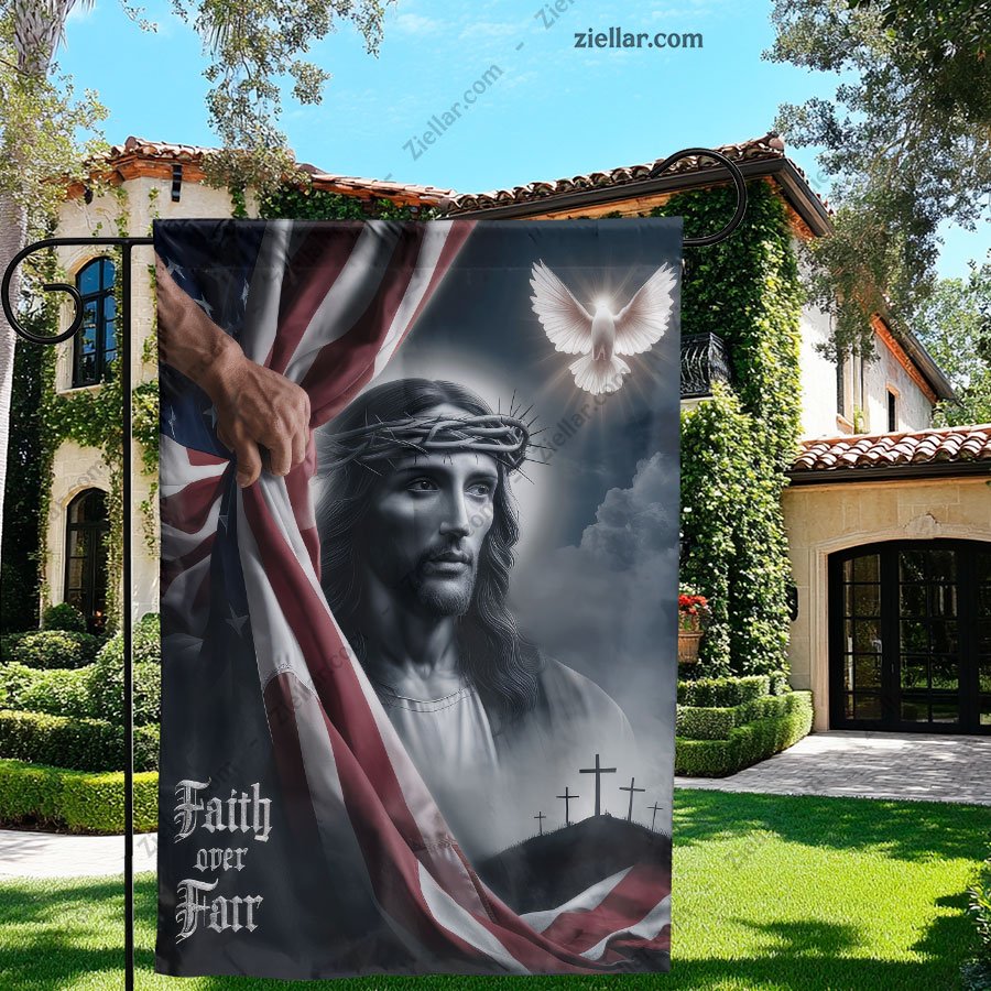 Faith Over Fear Christian Garden Flag with Cross and Dove, Outdoor Decor