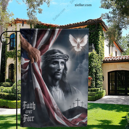 Faith Over Fear Christian Garden Flag with Cross and Dove, Outdoor Decor