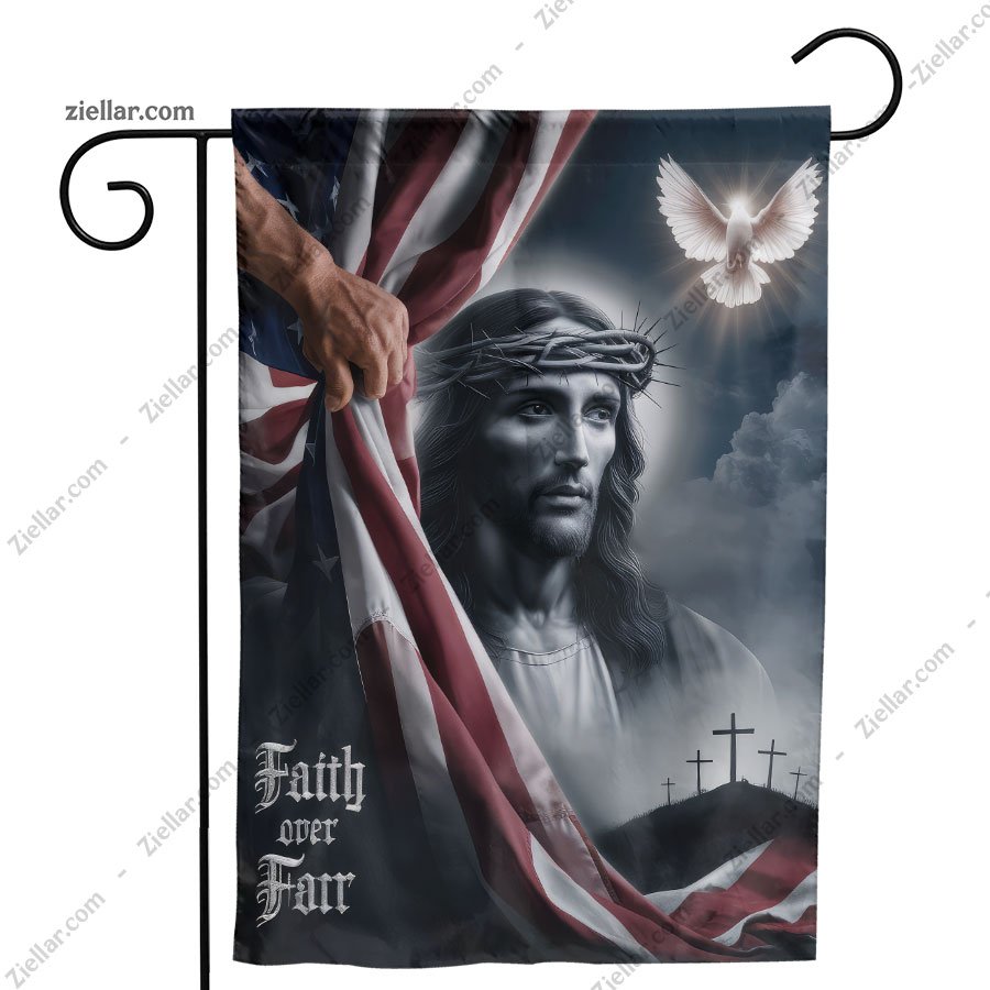 Faith Over Fear Christian Garden Flag with Cross and Dove, Outdoor Decor
