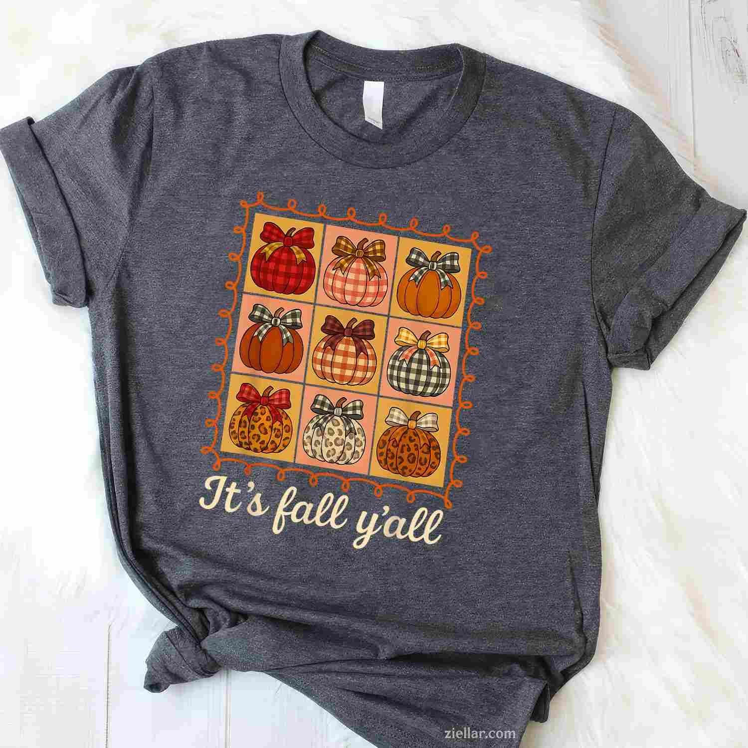 Fall Autumn_ It's Fall Y'all Stamp Pumpkin Cozy Bow T-Shirt and Tee for Adults Men Women Unisex