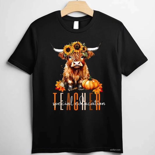 Fall Highland Cow Special Education Teacher Halloween Autumn T-Shirt and Tee for Adults Men Women Unisex for Men Women T-Shirt and Tee for Adults Men Women Unisex