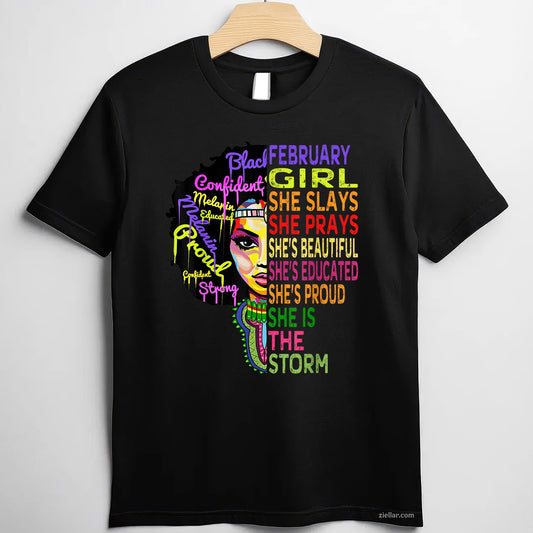 February Birthday Tee and T-Shirt for Women Adults, African American Black Girl Magic Gift T-Shirt