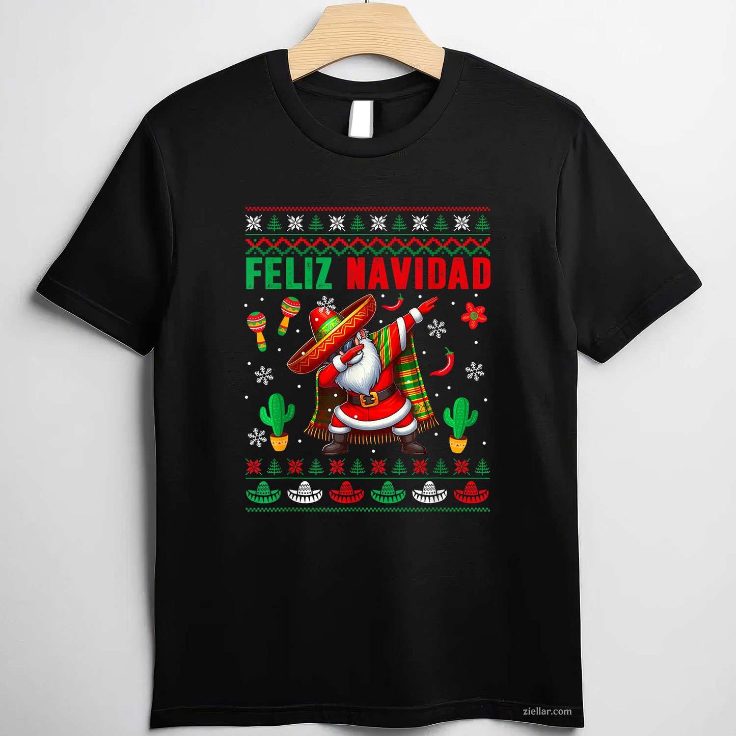 Feliz Navidad Xmas Sweater Santa Sombrero Dabbing Mexican T-Shirt, A Feliz Navidad Dabbing Mexican Santa Tee