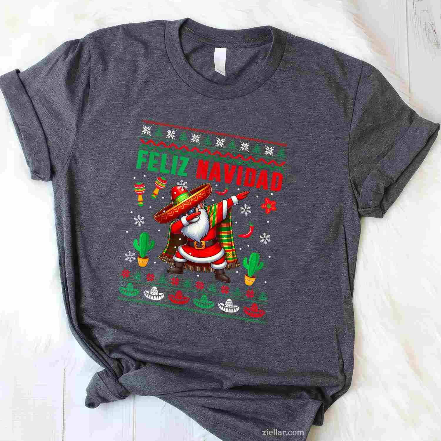 Feliz Navidad Xmas Sweater Santa Sombrero Dabbing Mexican T-Shirt, A Feliz Navidad Dabbing Mexican Santa Tee