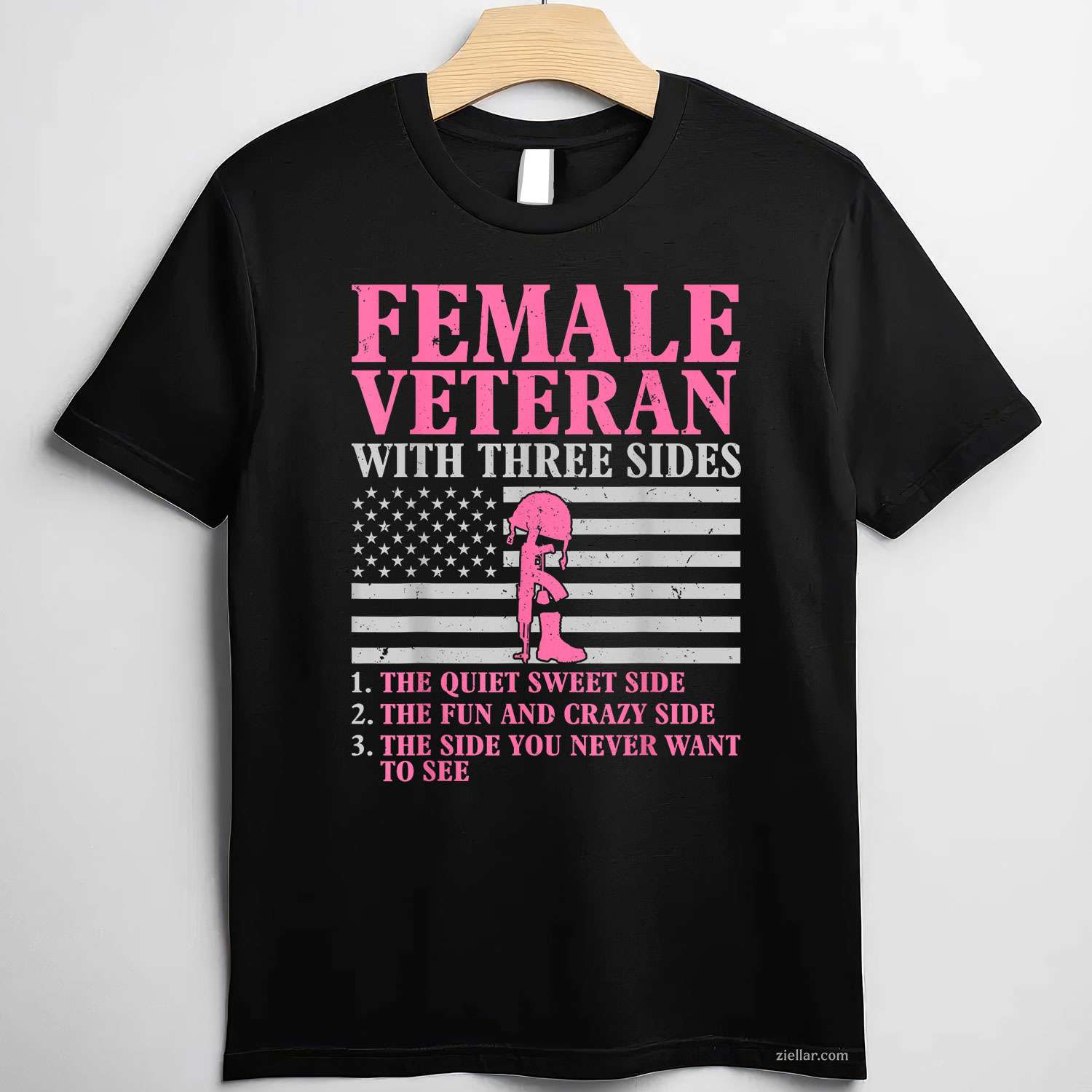 Female Veteran With Three Sides Women Veteran Mother Grandma T-Shirt And Tee
