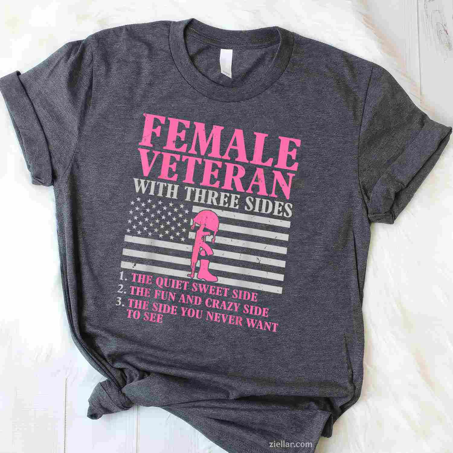 Female Veteran With Three Sides Women Veteran Mother Grandma T-Shirt And Tee