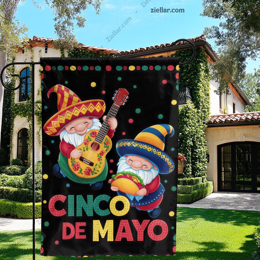Festive Cinco de Mayo Gnomes Yard Flag 12x18 Colorful Mexican Fiesta Decoration