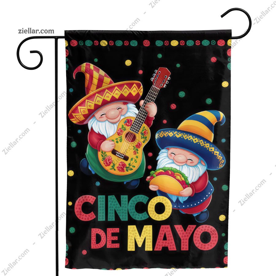 Festive Cinco de Mayo Gnomes Yard Flag 12x18 Colorful Mexican Fiesta Decoration