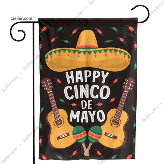 Festive Sombrero with Guitars and Maracas Yard Flag 12x18 Cinco de Mayo Decor
