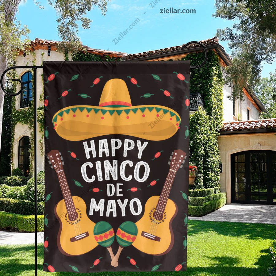 Festive Sombrero with Guitars and Maracas Yard Flag 12x18 Cinco de Mayo Decor