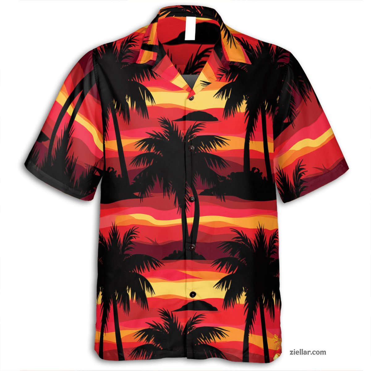 Fiery Palm Sunset Hawaiian Shirt and Tee, Tropical Summer Vacation Gift