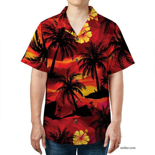 Fiery Sunset Island Hawaiian Shirt Vibrant Tropical Beach Aloha Short Sleeve – Fun and Casual Island Shirt
