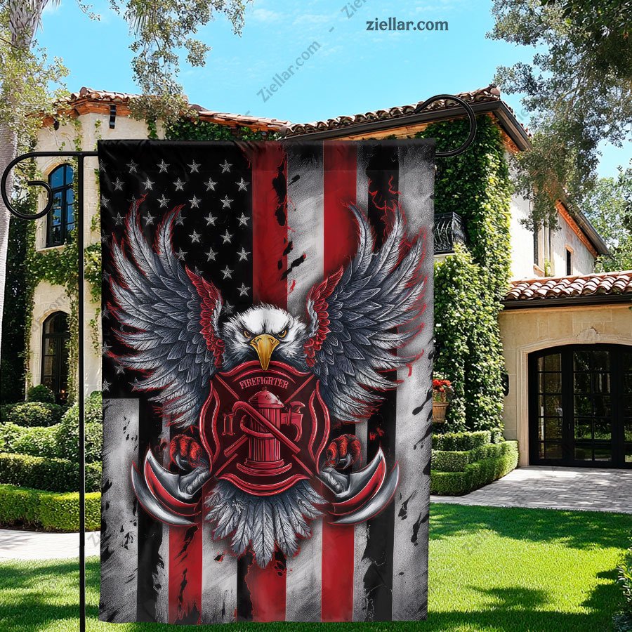 Firefighter Garden Flag Red Line Eagle, Patriotic Yard Banner Fire Dept Decor