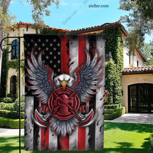 Firefighter Garden Flag Red Line Eagle, Patriotic Yard Banner Fire Dept Decor