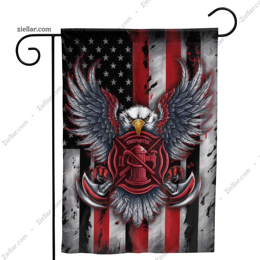 Firefighter Garden Flag Red Line Eagle, Patriotic Yard Banner Fire Dept Decor