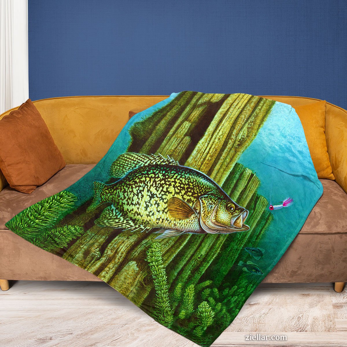 Fishing Quilt Blanket, Fleece Blanket Crappie Underwater Scene Gift for Fisherman Dad