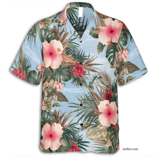 Flamingo Hibiscus Hawaiian Shirt and Tee, Tropical Aloha Beachwear Adults
