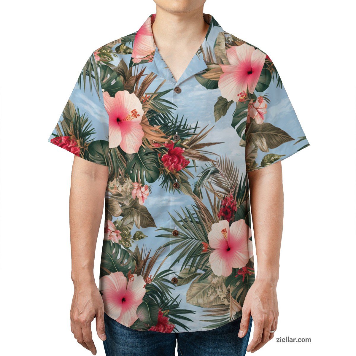 Flamingo Hibiscus Hawaiian Shirt and Tee, Tropical Aloha Beachwear Adults