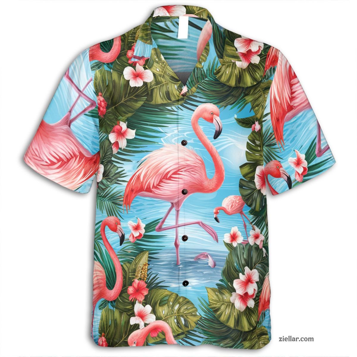 Flamingo Palm Leaf Hawaiian Shirt Tee, Summer Beach Party Outfit Gift