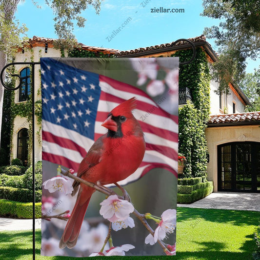Floral Cardinal Garden Flag for Yard, Patriotic Decorative American House Flag