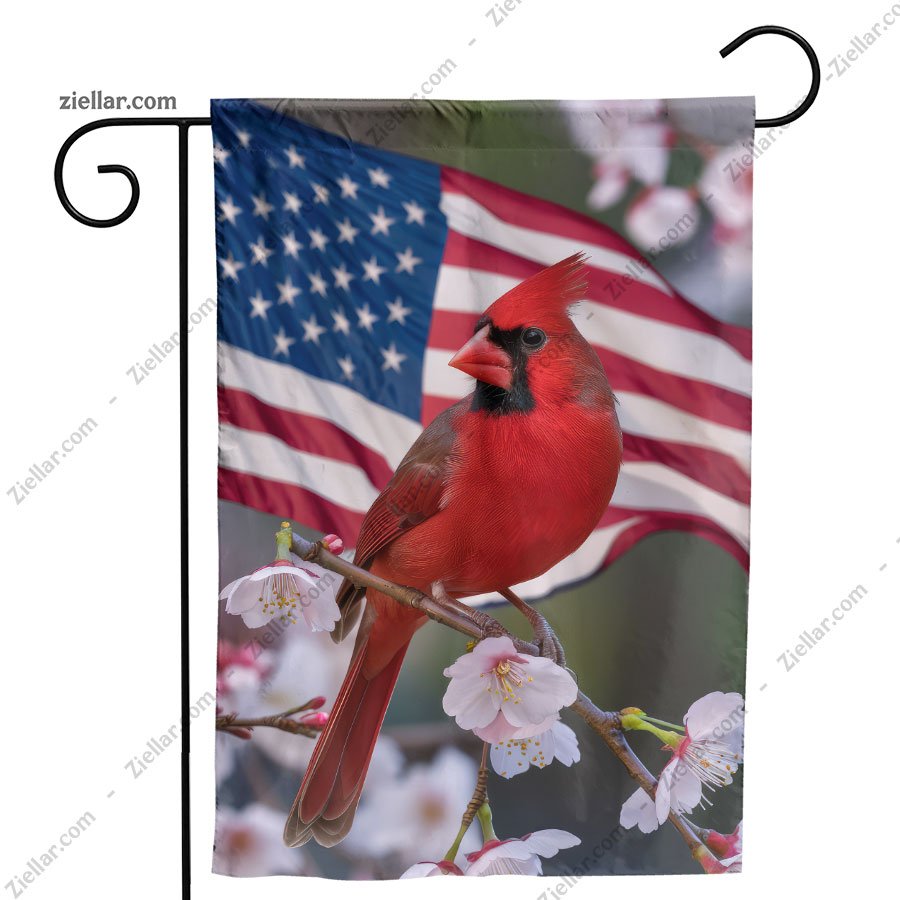 Floral Cardinal Garden Flag for Yard, Patriotic Decorative American House Flag